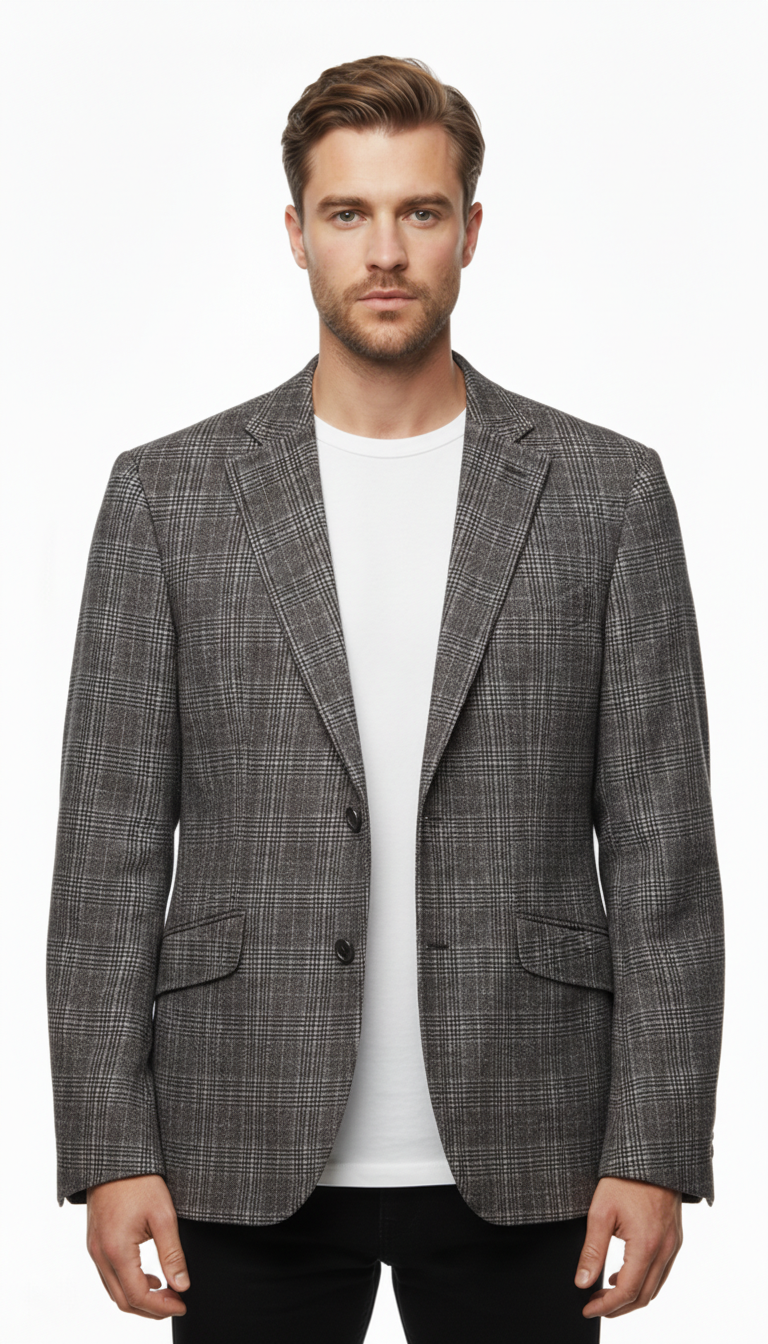 CG – Sakko | Brown Patterned Virgin Wool Blend (EU 54 Short / 27)