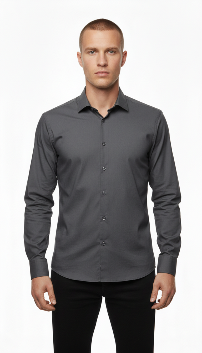 Charles Vögele – Shirt | Dark Grey Cotton Stretch (41/42)