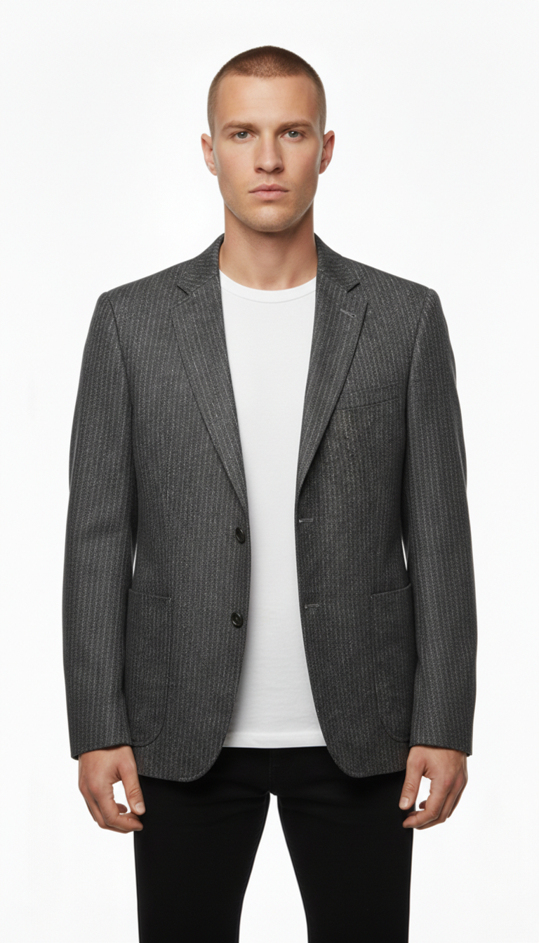 Mario Barutti – Sakko | Black Striped Wool-Cashmere (EU 46)