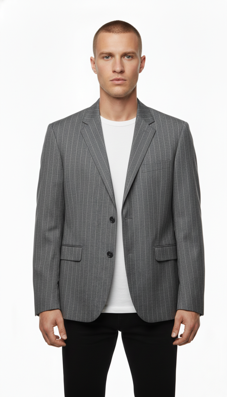 Riscontro Italia – Sakko | Dark Grey Striped Virgin Wool (EU 46)